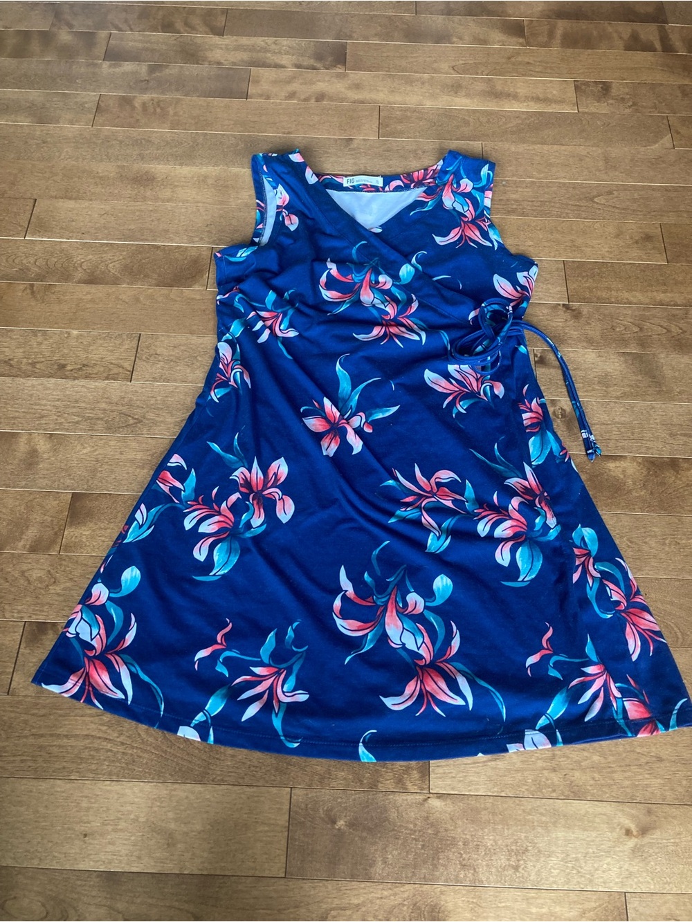 Navy Floral Sleeveless Wrap Dress Fig